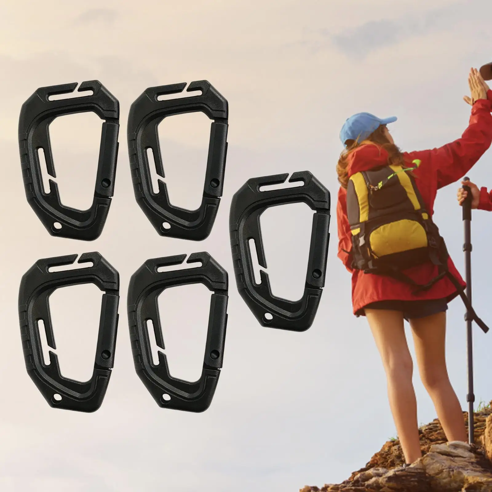 5x Keychain Carabiners Webbing Buckle Keyring Webbing Release Hook for Water Bottle Backpack Hiking Traveling Backpacking 