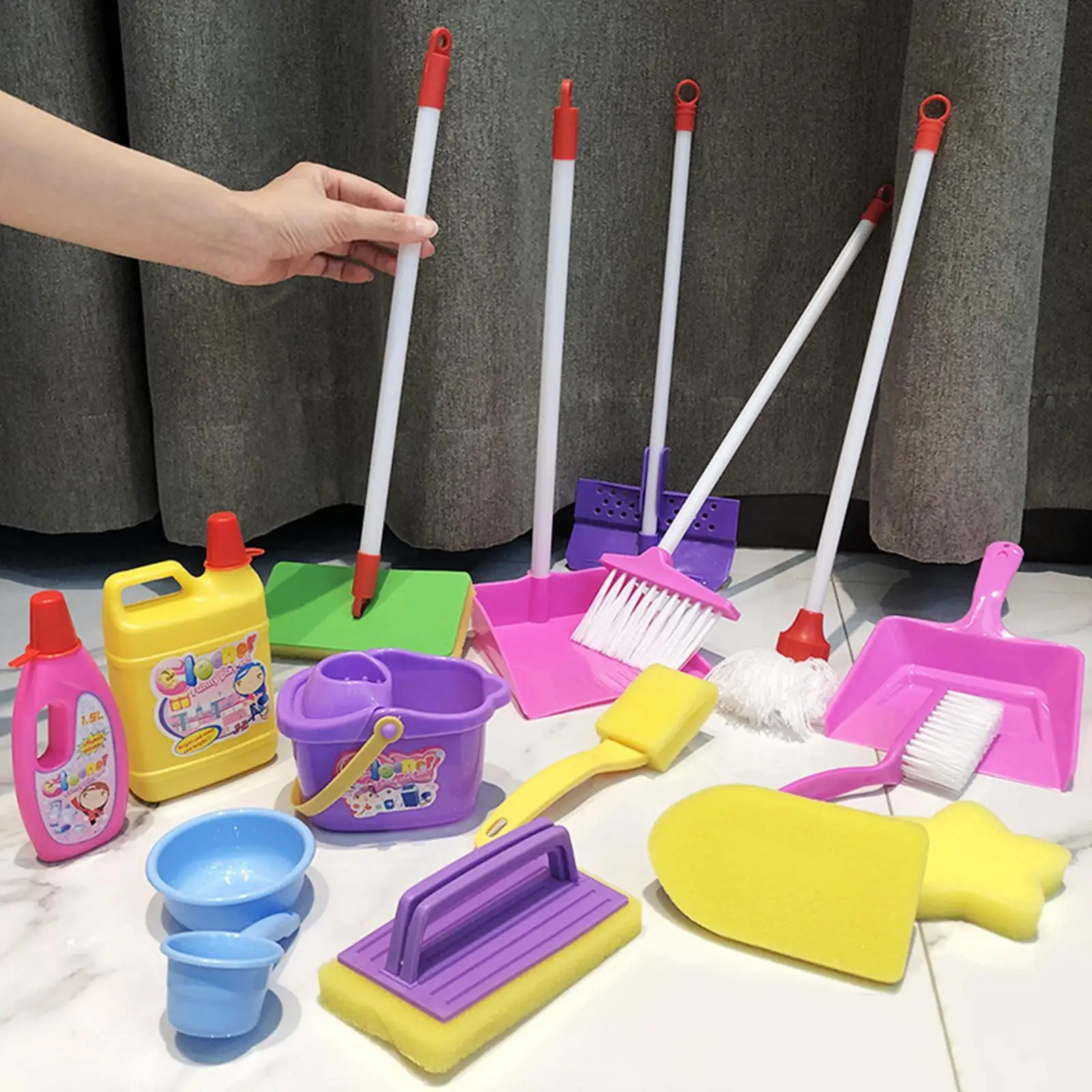 Children Cleaning Toy with Mop Broom Early Educational Toy, Cleaning Tools Pretend Play for Kids Gifts