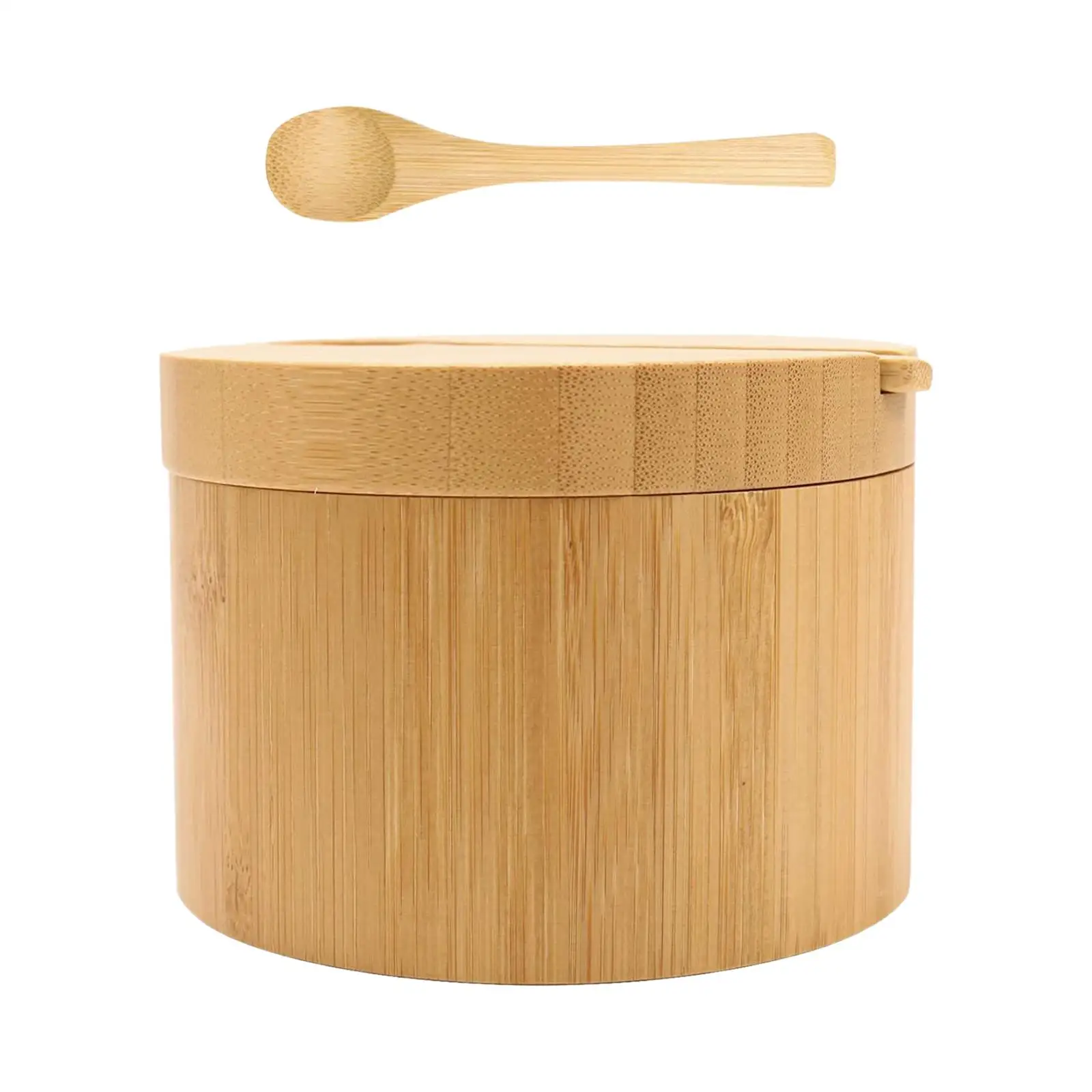 Wood Box for Spices with Magnetic Lid and Spoon Cylinder Spices Holder Desk Office Storage for Tea Salt Kitchen Countertop