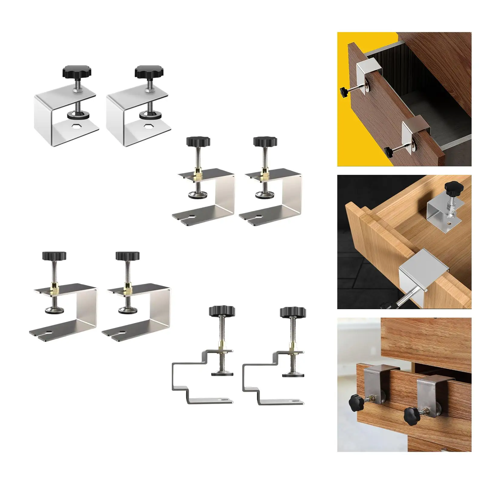 2pcs Stainless Steel Drawer Front Clamps Versatile Easy Adjustment Tool Fixture Hardware for Woodworking Carpenter Furniture