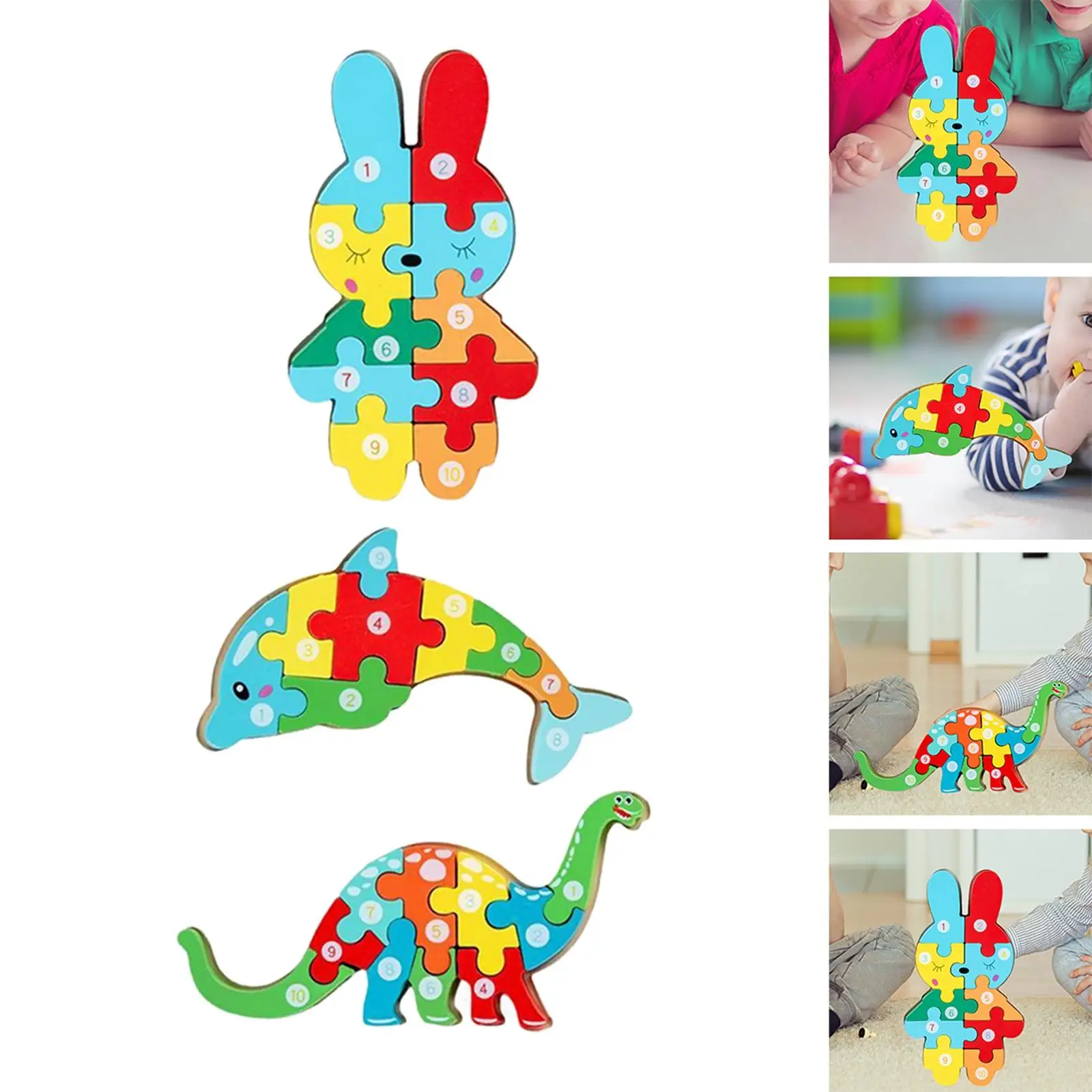3Pcs Animal Jigsaw Puzzles Kid Wooden Toy for Preschool Boys or Girls