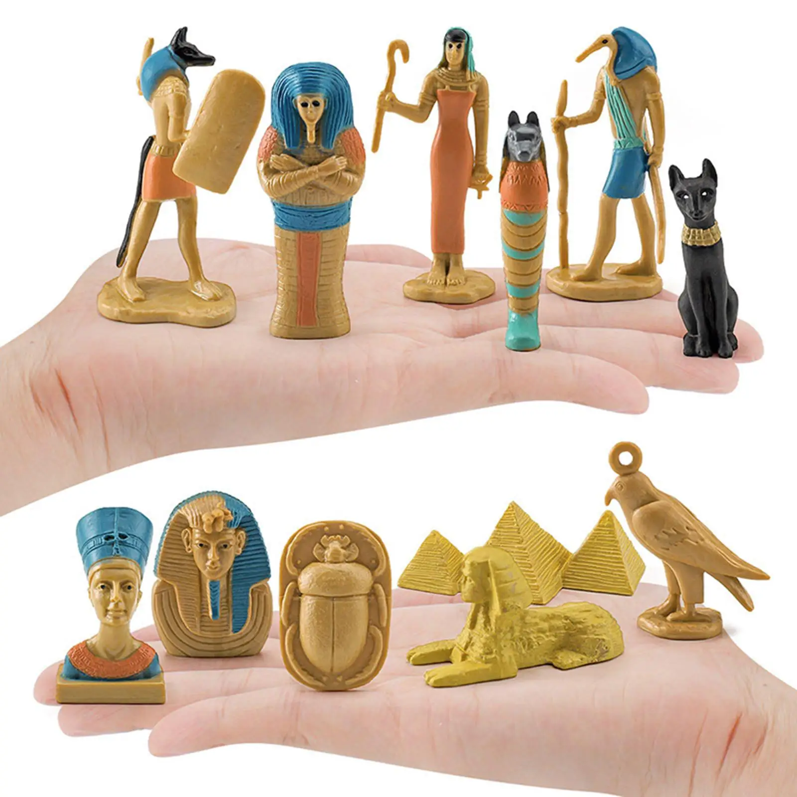12Pcs Ancient Egypt Figurines, Egyptian Civilization Model Queen Nefertiti King Tutankhamen