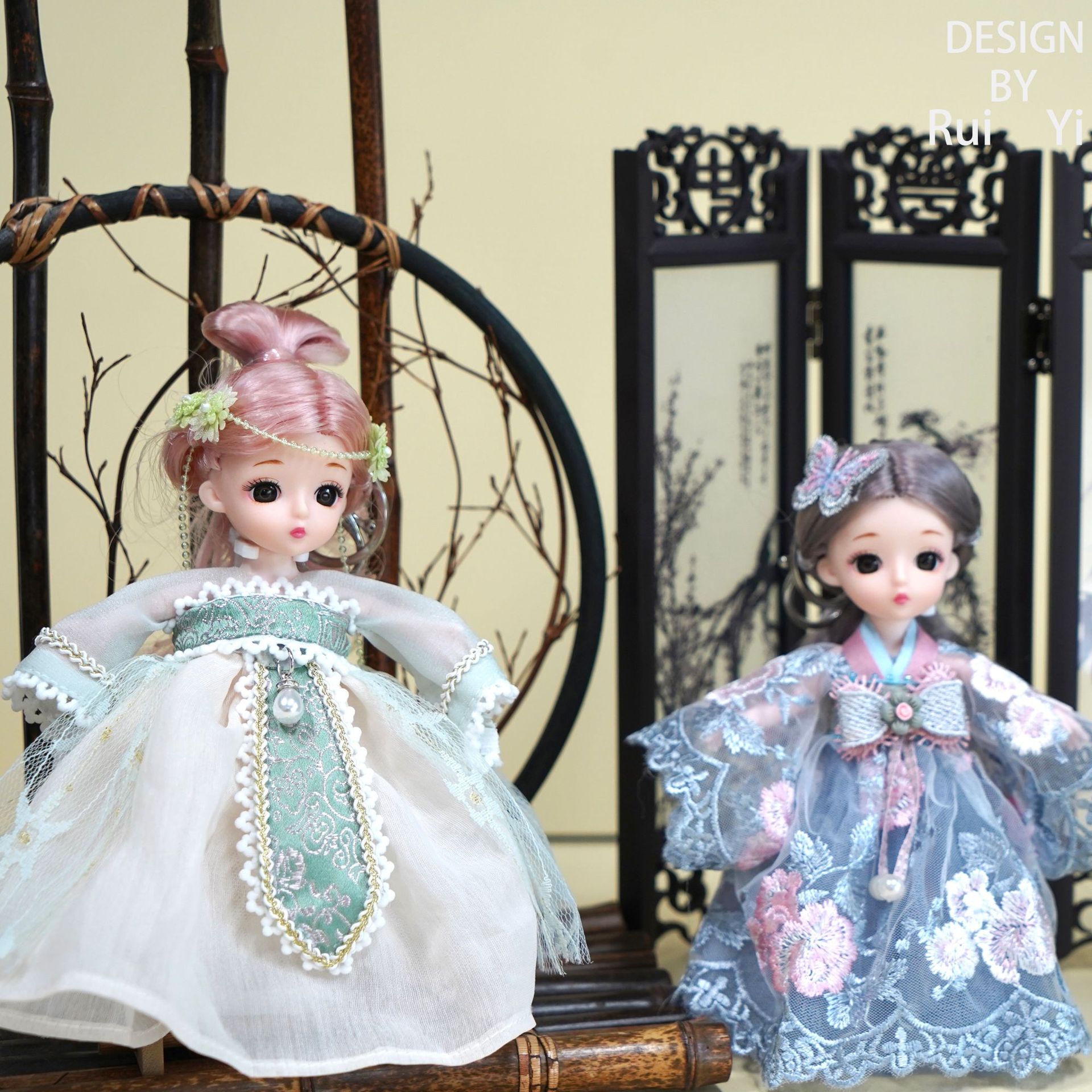 Retro Bjd Doll Accessories Chinese Style Decoration Props Screen Group Fan Flute Guzheng Musical Instrument Childrens Toy Gift