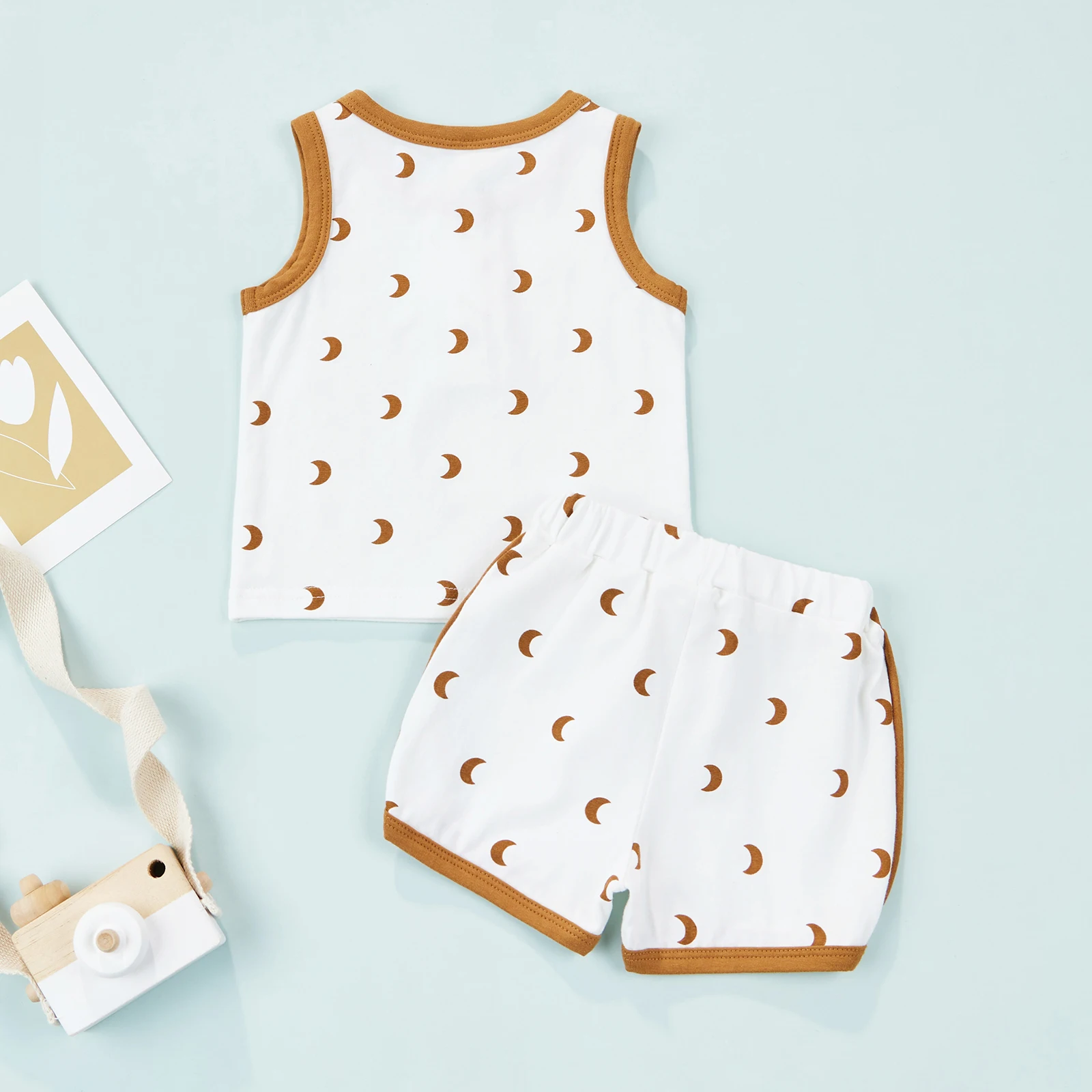 2022 0-24M Infant Girl Boy Clothes Set Casual Summer Moon Print Sleeveless Round Neck Top Vest+Shorts Loose Cotton Outfits 2pcs newborn baby clothing gift set