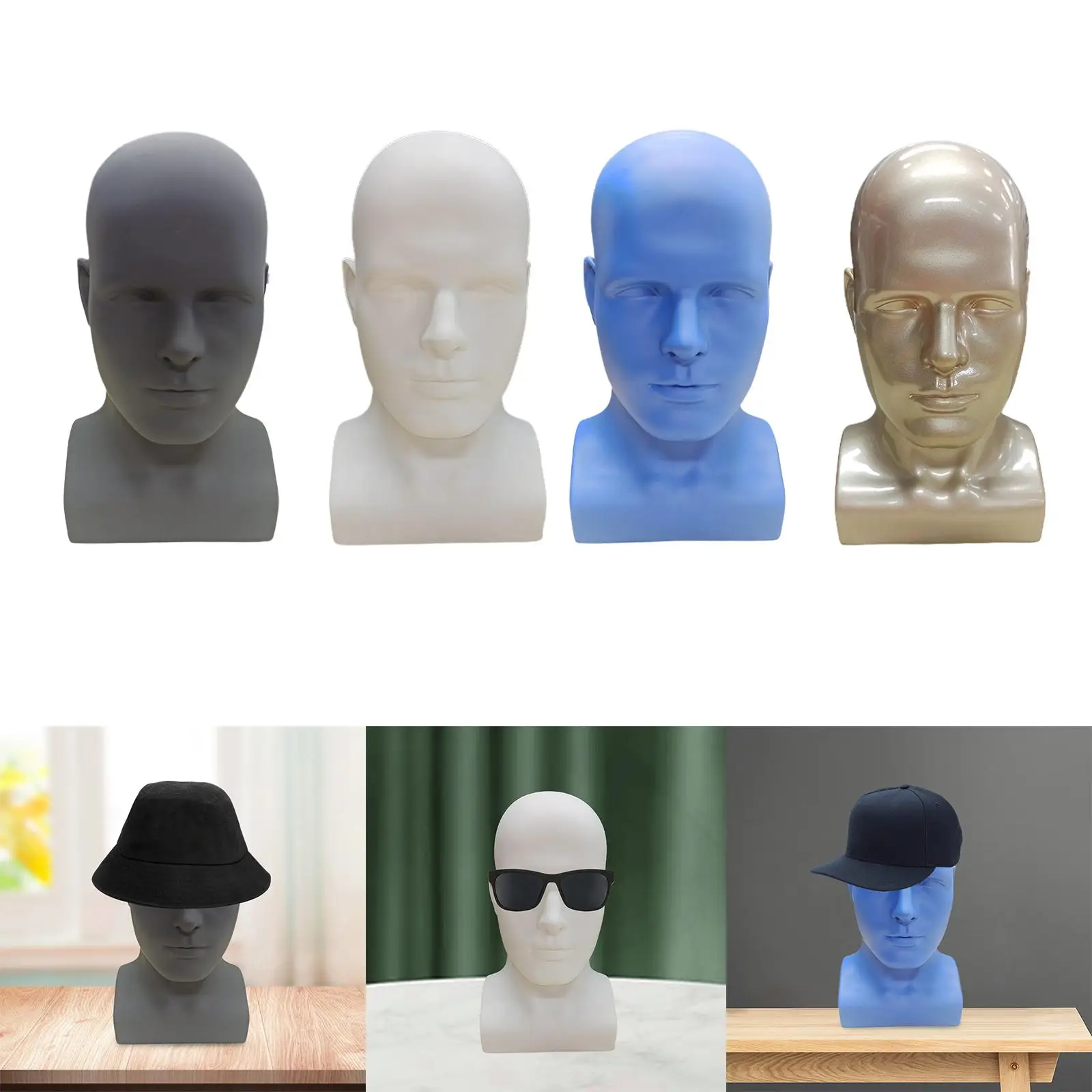 Male Mannequin Head Easy to Carry Display Holder Lightweight Mannequin Display Manikin Head Model for Glasses Hat