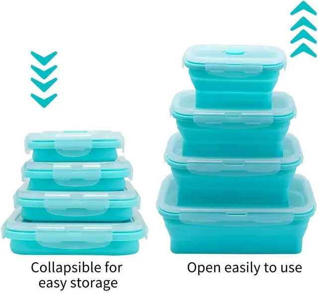 Set Of 4 Collapsible Silicone Food Storage Container With Bpa Free,  Leftover Meal Box With Airtight Plastic Lids For Kitchen,microwave Freezer  Dis Rao