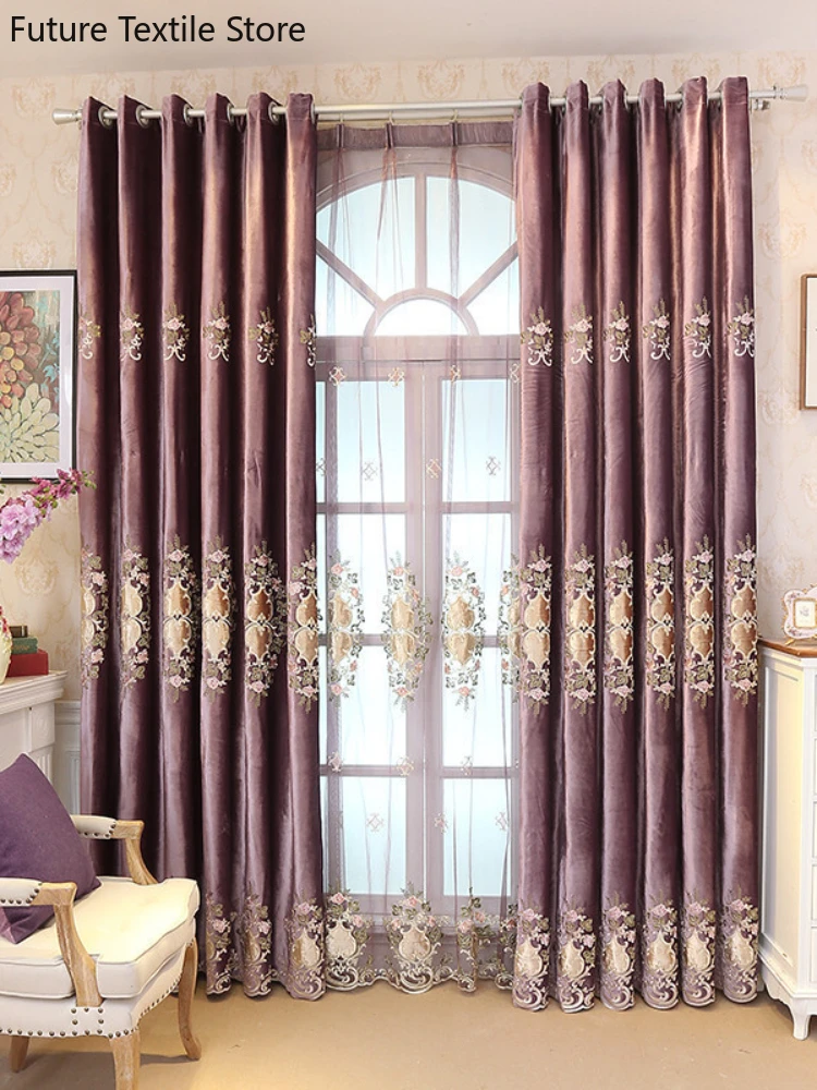 grey curtains Curtains for Living Room Bedroom High-grade Flannel Embroidered Blackout Curtains Finished Custom Finished Partition Curtains Curtains classic