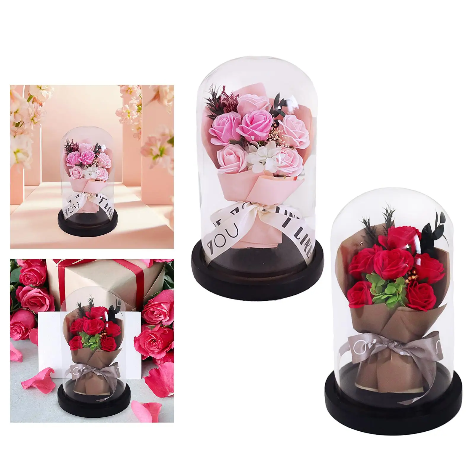 Real Rose in Glass Dome Valentines Day Decor Preserved Flower for Mother Day