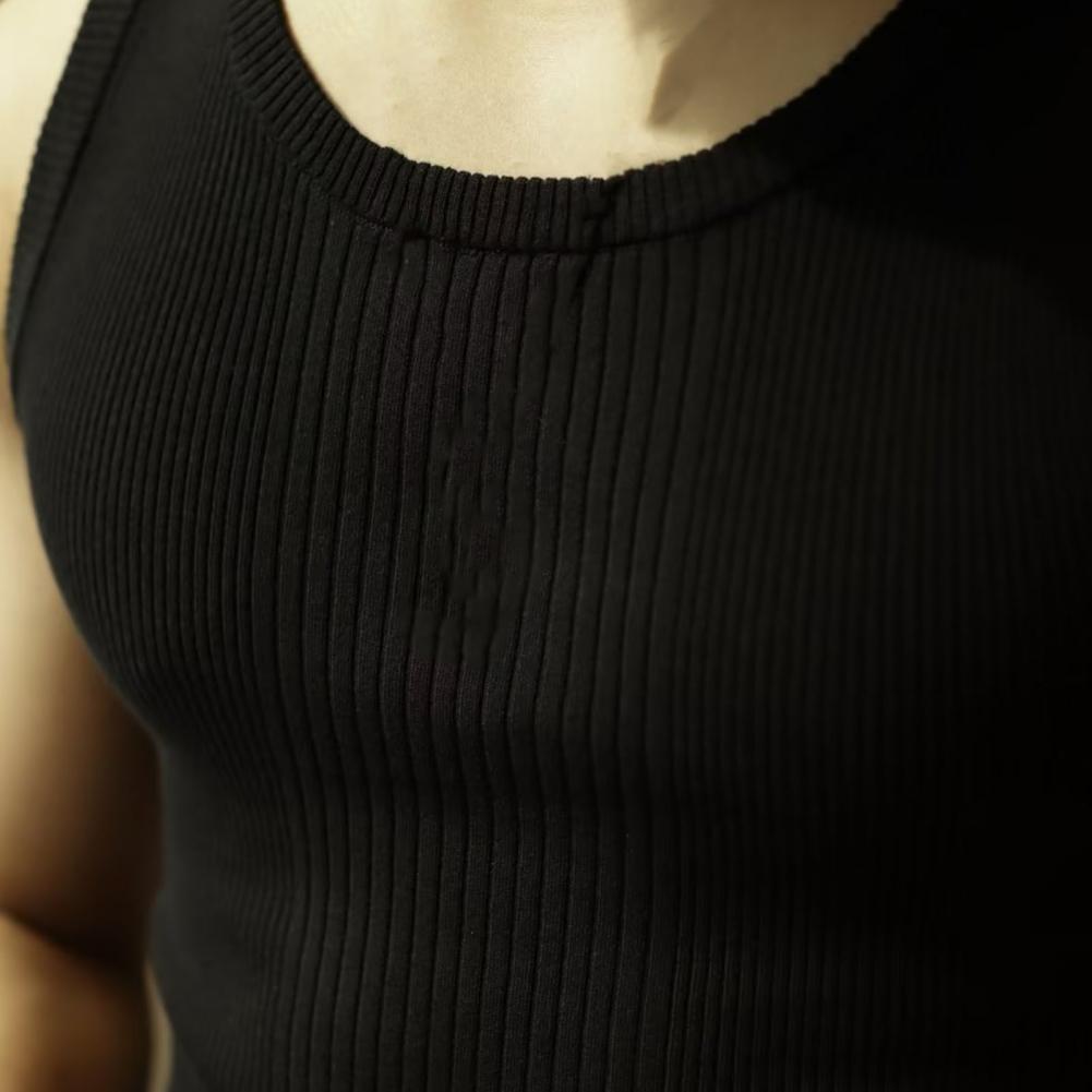 Description Picture 5 of itemSummer Men Vest Sleeveless Roun Neck Slim Fit Ribbed Knitted Elastic Breathable Casual Activewear Workout Fitness Gym Tank Top