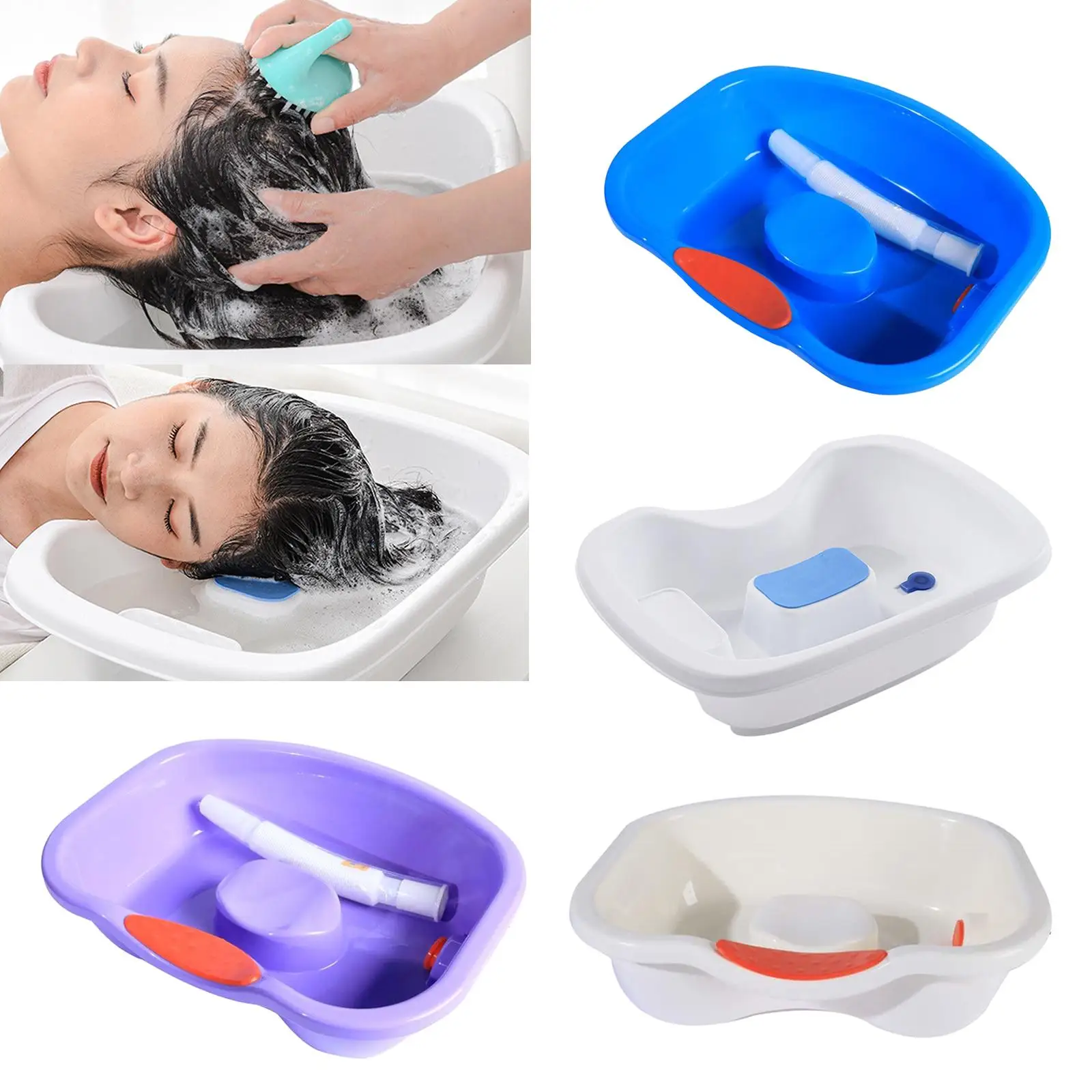 Bed Shampoo Basin Hair Washing Basin Wash Tub with Drain Hose, Round Edge
