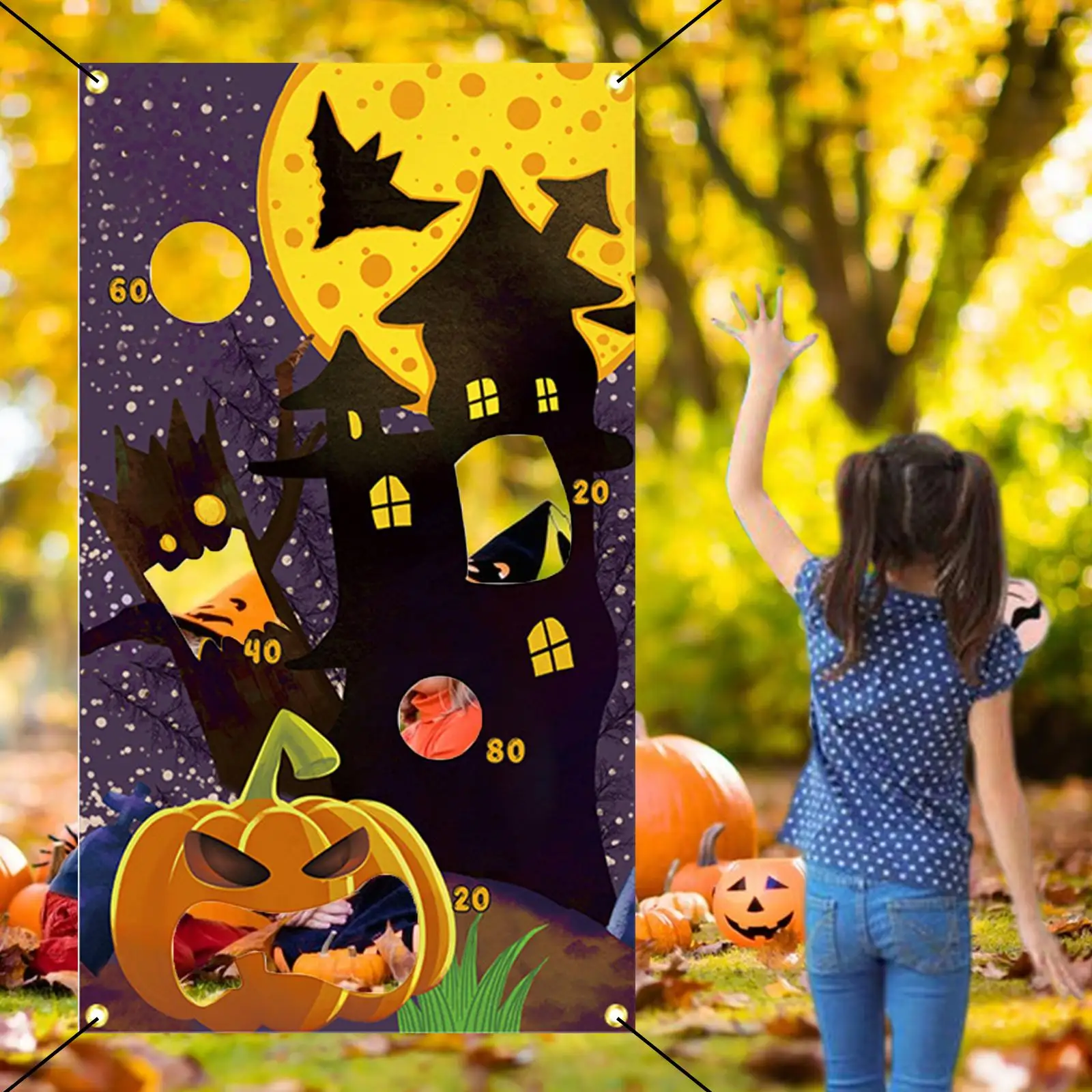 Halloween Themed Toss Games Banner Set ,31.5x55Inches for Adults Kids Indoor Outdoor