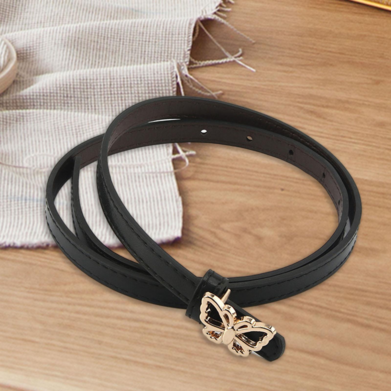 Ladies Leather Belt Punk Rock Waistband Stretch Strap Elasticated Girl Butterfly Button for Down Coat Jacket Dress Jeans Pants