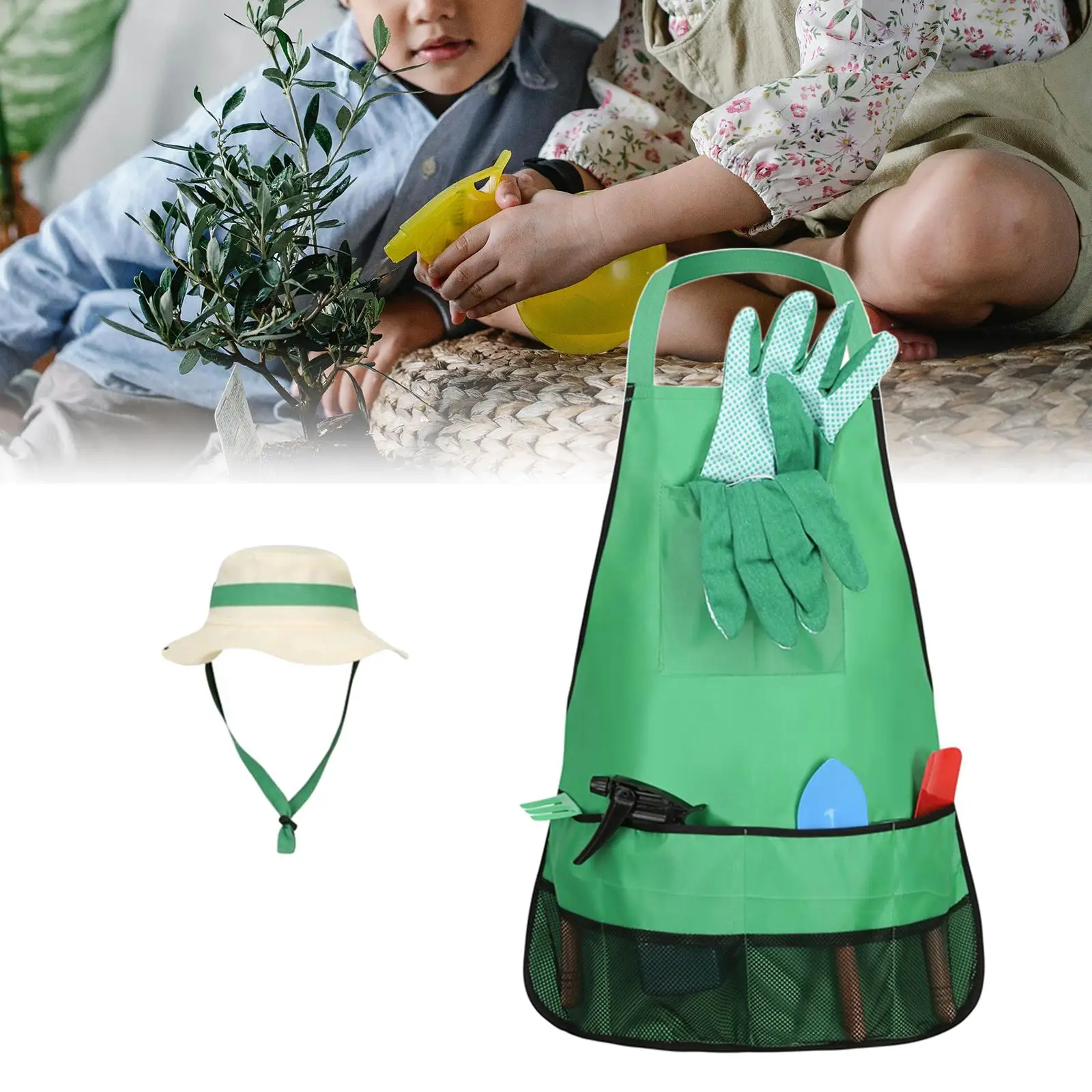 Mini Spade Gloves Apron Garden Pretend Toy Early Learning Role Playing Toddlers Gardening Tool Kits for Kindergarten Boys Girls