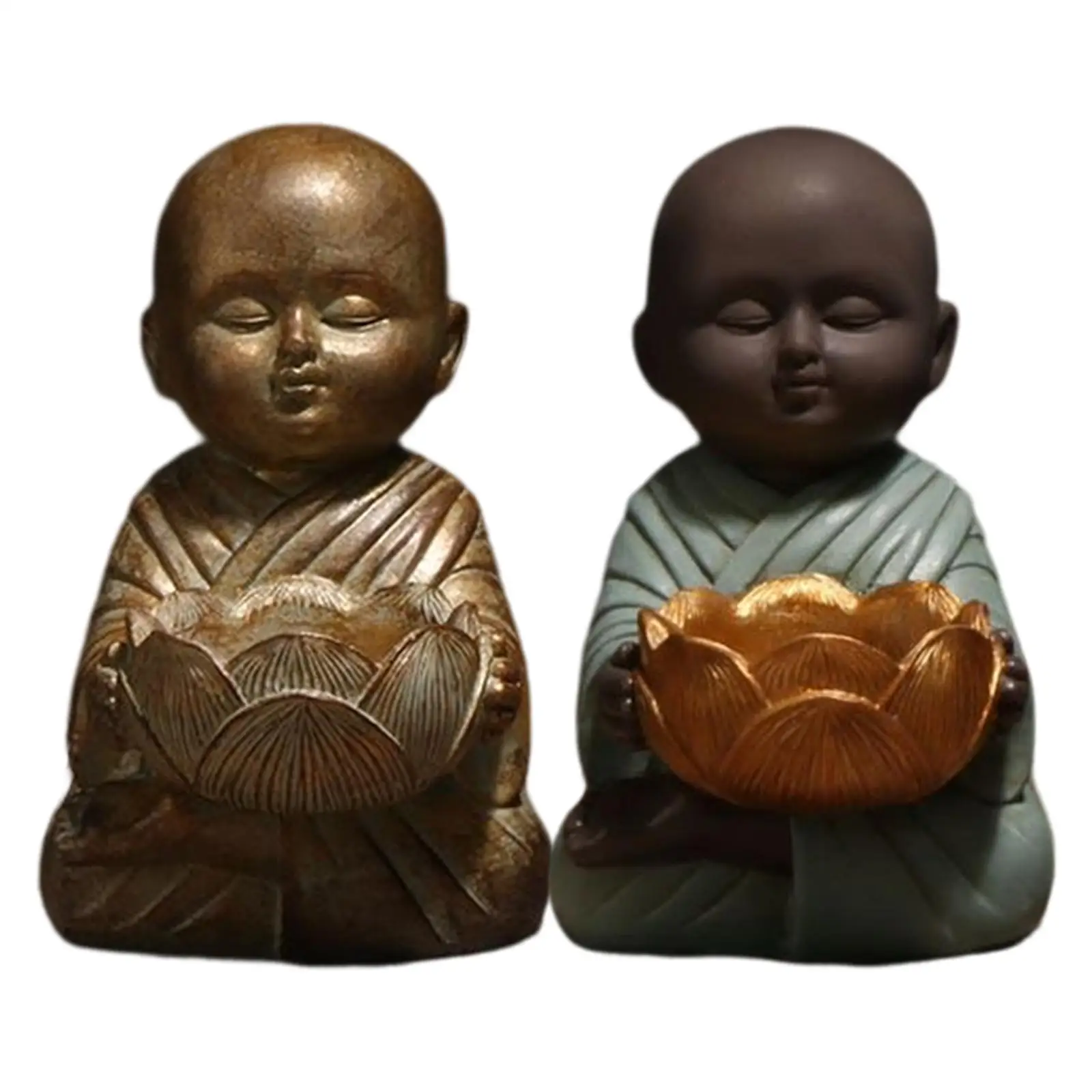 Small Meditating Little Monk Buddha Statue Tealight Candle Holder Antique Thai Monk Figurines Ornaments for Home Tabletop Hotel
