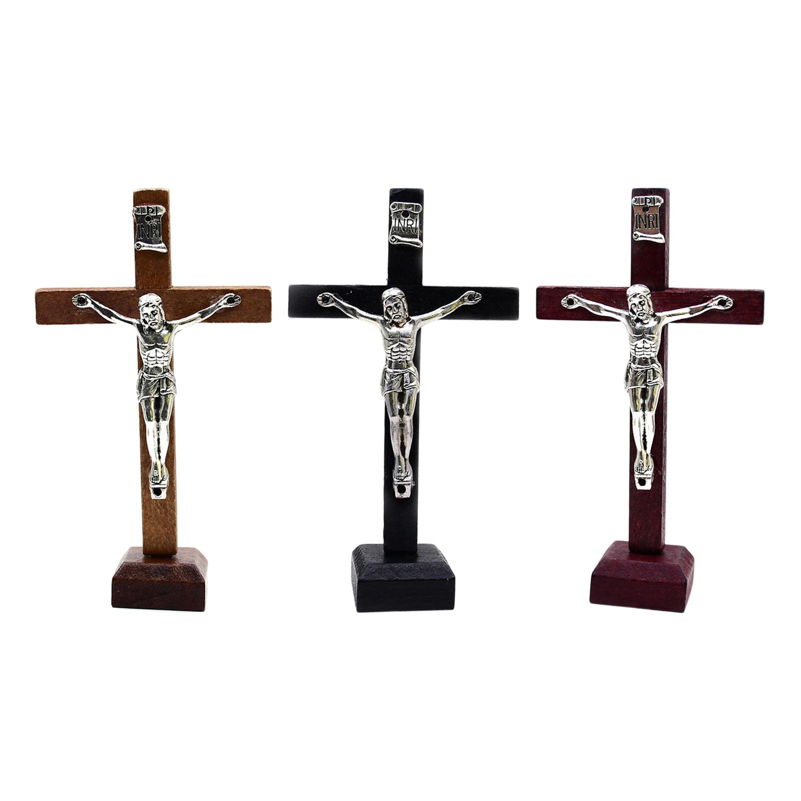 Crucifix Tabletop Decor 4 inch Wood Cross jesus Statue for Decoration Gifts