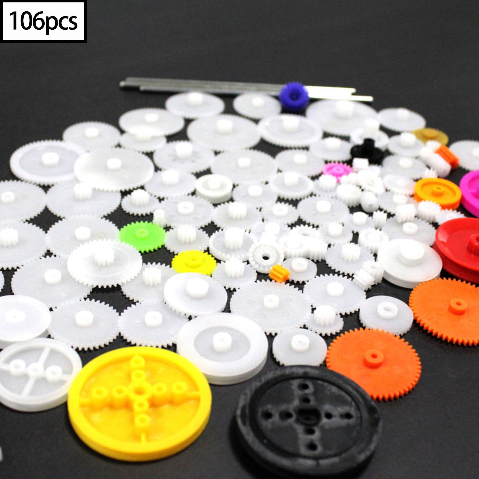 106Pcs Gear Package Kit Single Gears Gear Assortment Accessories Parts Shaft Gear for Model Making Motor Education Toys