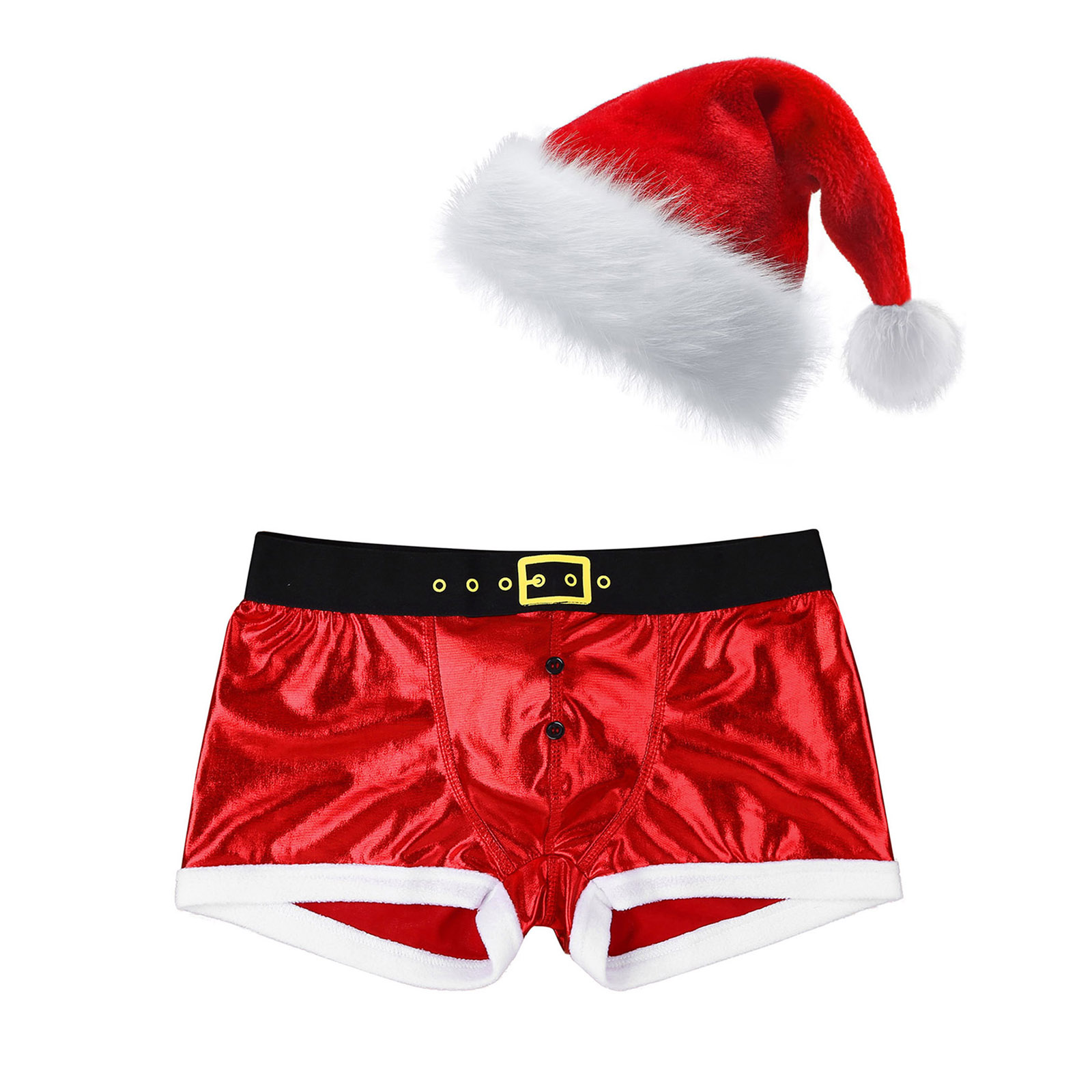 Männer Weihnachten Kostüm Sexy Dessous Set Elastischer Bund Santa Claus Boxer Briefs Shorts mit Hut Karneval Weihnachten Party Clubwear – Detail 10