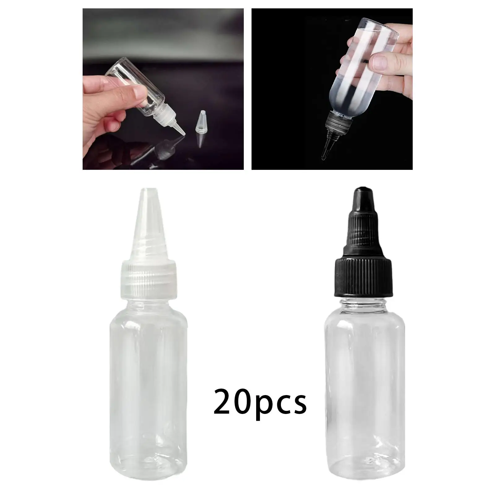 20Pcs Water Bottles Set 30ml with Twist Caps Dispenser Sharp Mouth Pointed Containers for Makeup Glue 