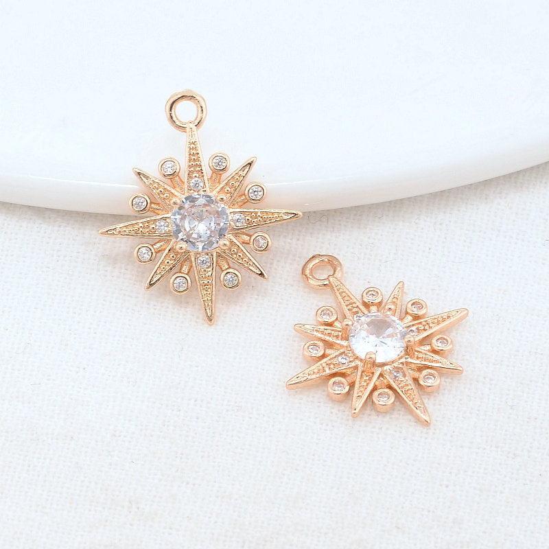 17,5*20MM 14K Gold Farbe Messing und Zirkon Sonne Charms Anhänger Halskette Ohrringe Schmuck Machen Liefert Diy zubehör – Detail 2