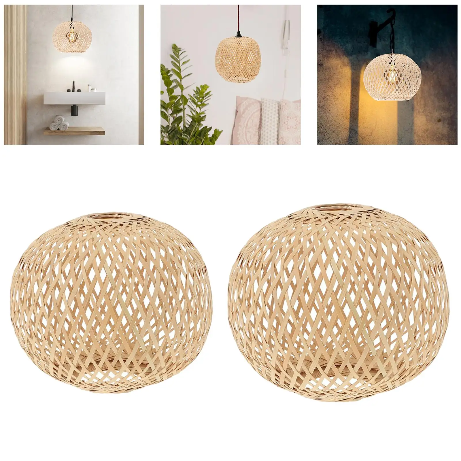Bamboo Woven Lampshade Pendant Light Shade Handwoven Hanging Light Fixture Chandelier Cover for Living Room Kitchen Island Cafe