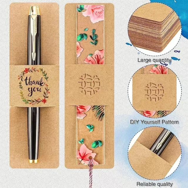 50pcs Kraft Bookmark Sleeves Diy Handcraft 5.9x1.8inch Bookmarks Holder Pen  Sleeves For Display Jewelry Crochet
