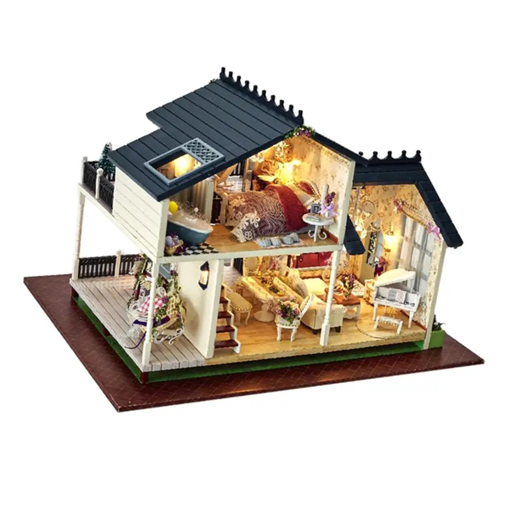DIY Wooden Doll House Kits 1/24 Miniature Villa Buildings Hand Toys for Kids 