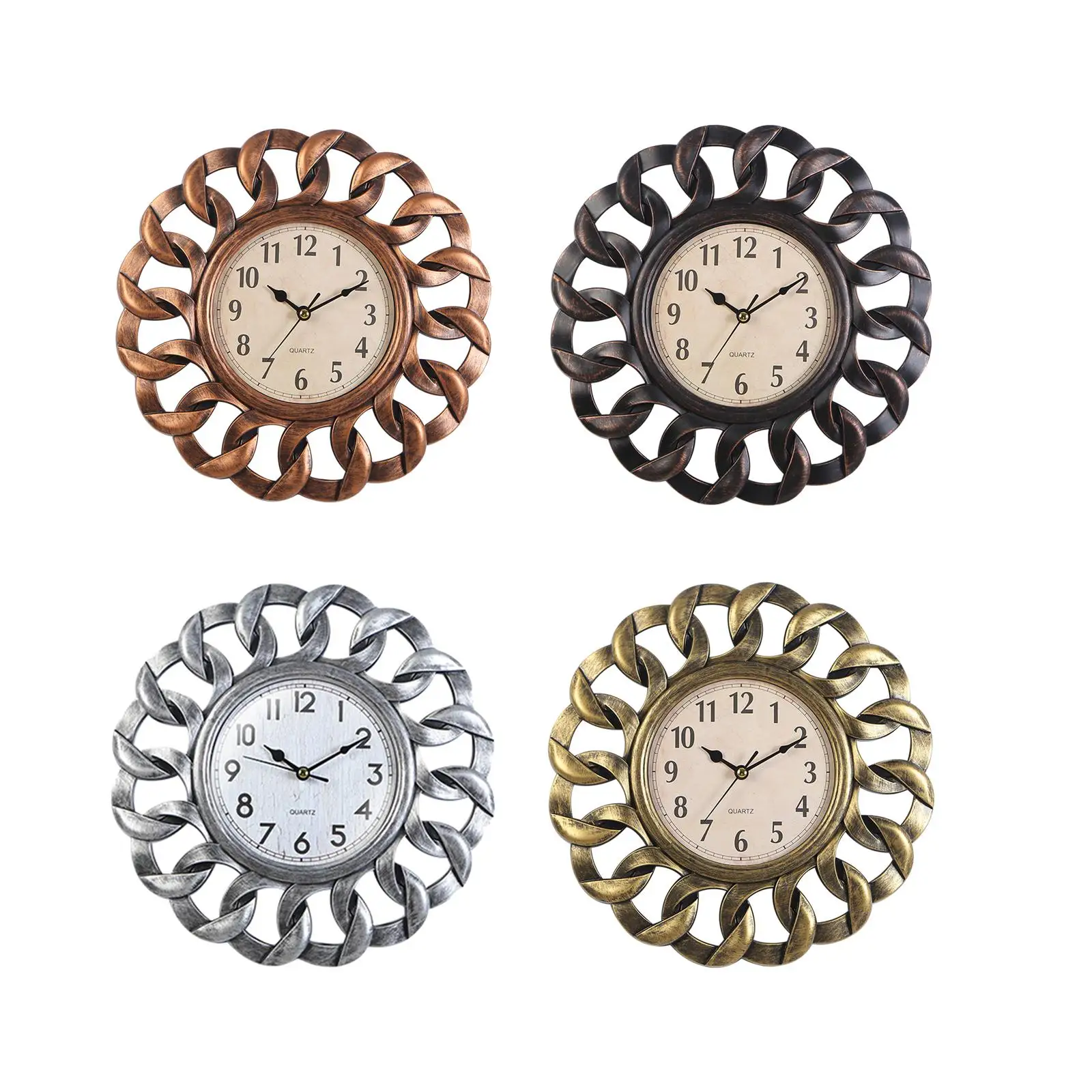Retro Wall Clock Non Ticking Fashion Easy Read Vintage Battery Operated Plastic Round Hanging Clocks for Decor Cafe Kitchen Home