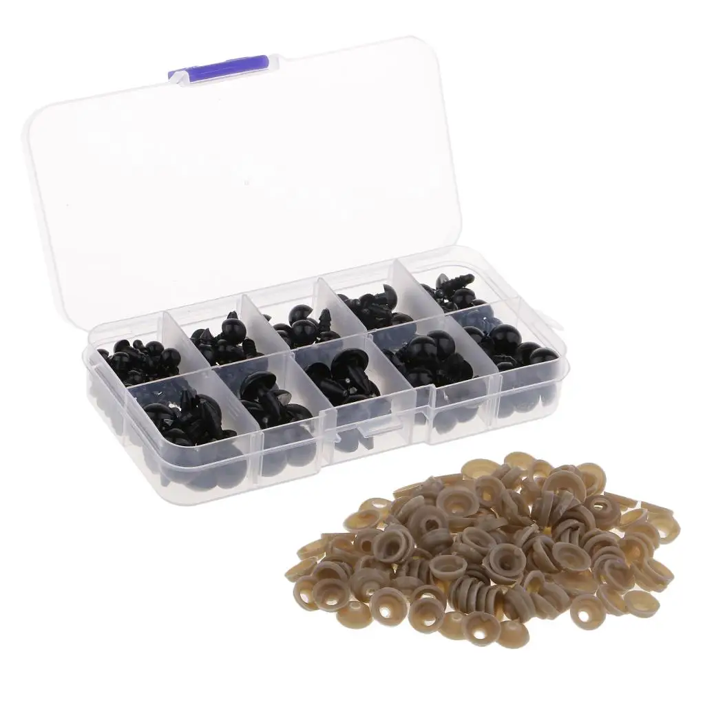 142pcs Mixed Size 6/8/9/10/12mm Black Plastic Screw Safety Eyes Accessories for Teddy Bear Doll Plush Animals Toys Craft Making