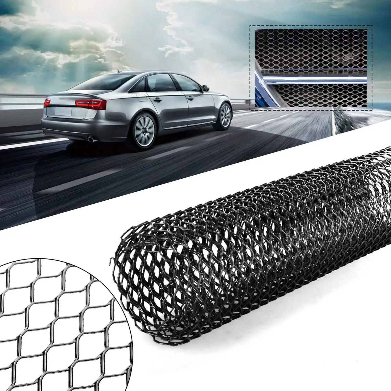 Grille  Sheet 40x13inch Replace Universal, Modified Parts, Grille Insert ,Multifunctional Rhombic Black Durable Roll 
