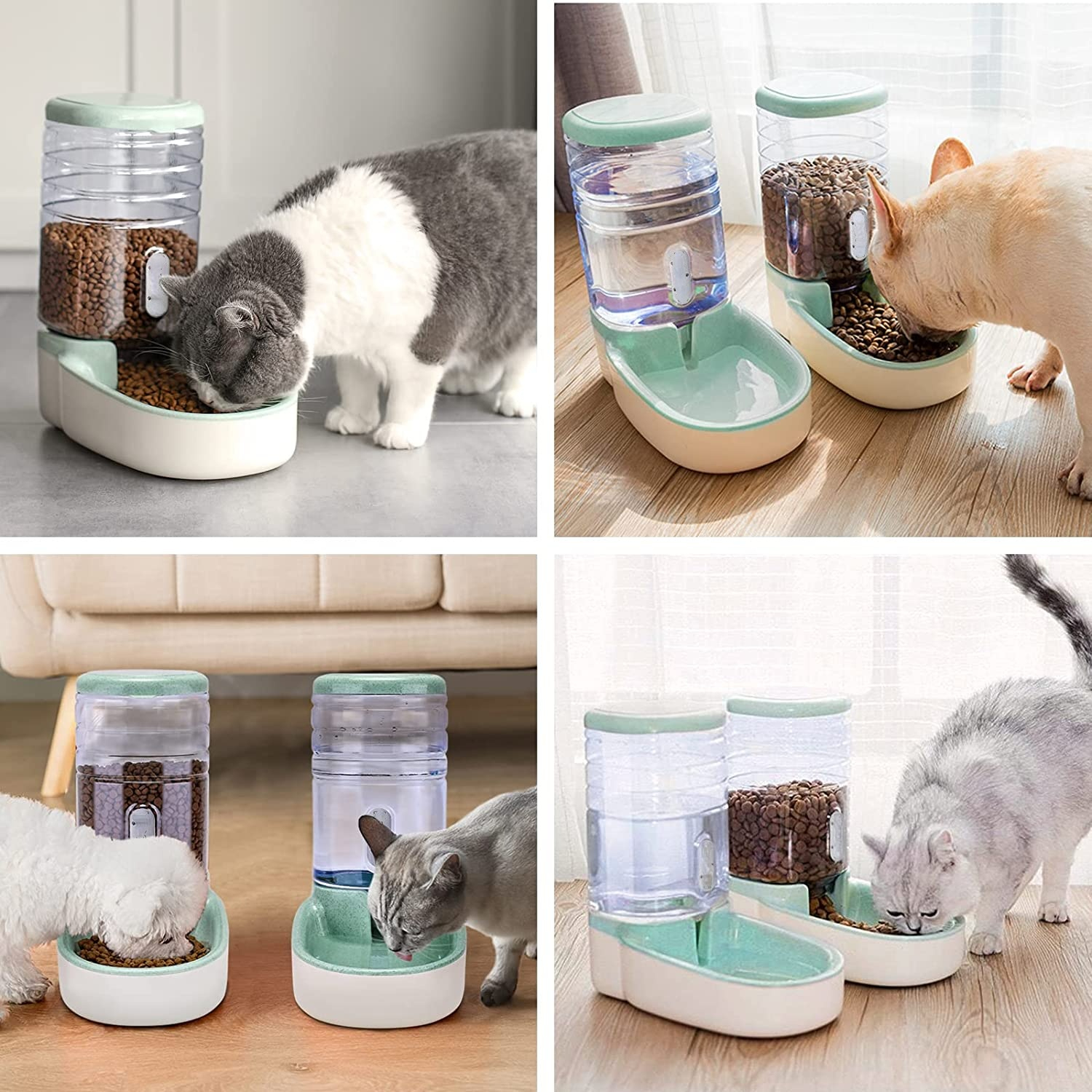 Distributeur Automatique 2-en-1 Nourriture Et Eau Pour Chat/chien - Grande Capacité 2200ml/800ml - Sans électricité