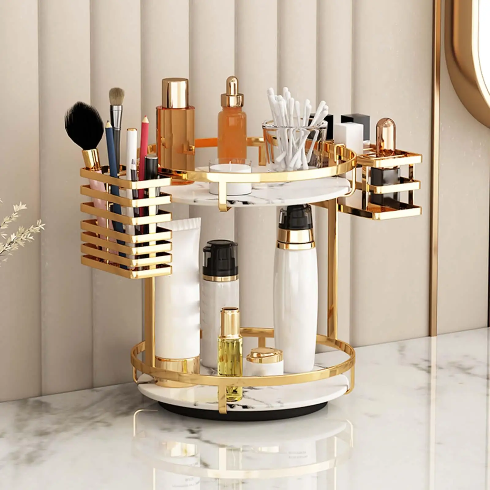 Makeup Organizer, 360 Degree Rotating Large Capacity  Storage Shelf for Bathroom Dresser  Shop Skin Care Product Perfume