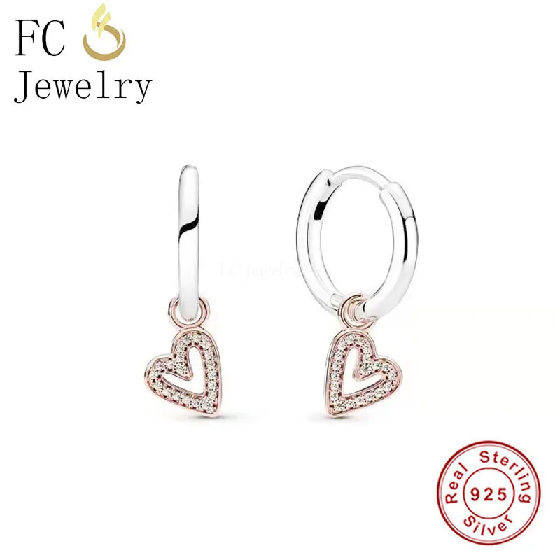 FC Jewelry 925 Silver Korea Rose Gold Hand Made Heart Hoop Earring Accessories Boucles Doreilles For Women Valentine Gift 2022 kay jewelers near me