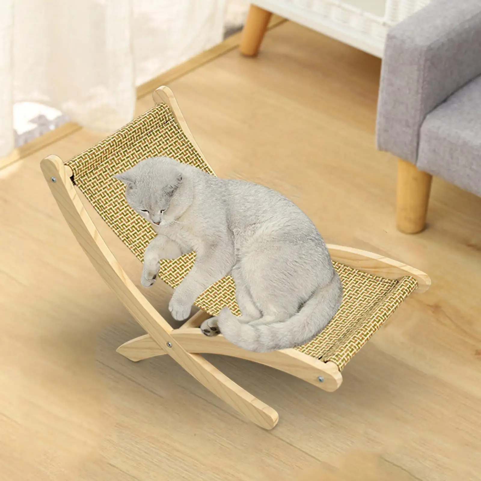 Cat Lounge Chair Portable Wooden Rocking Chair Cats Raised Bed Cat Hammock Bed for Small Animal Cat and Dog Rabbit Bunny Puppy
