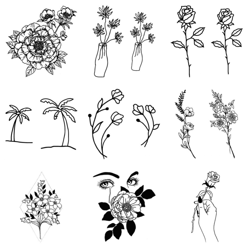 Best of Small Size Sketch Flower Waterproof Temporary Tattoos, Black Minimalist Rose Pattern Female, Body Art Hand Finger Tattoo Sticker Reviews & Tips