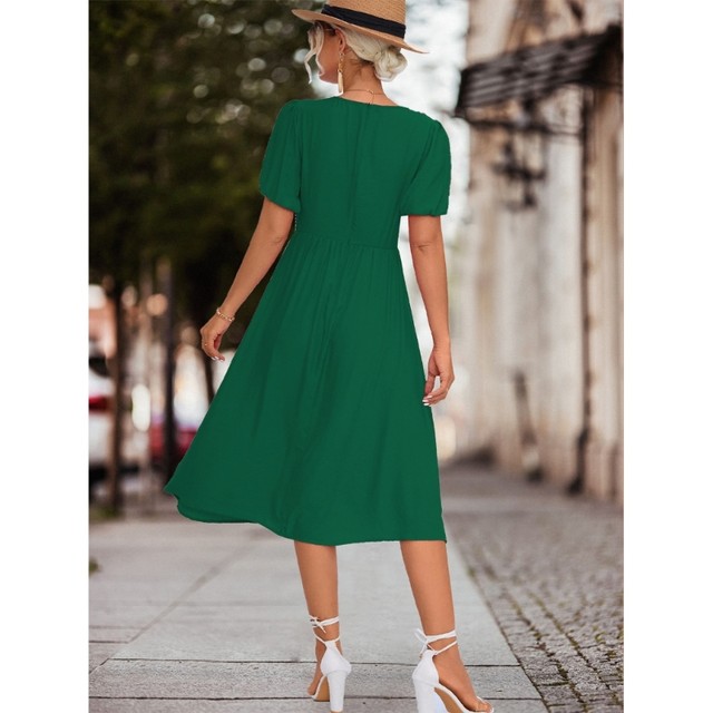 Womens Spring Summer Dress Short Sleeves V Neck Flowy Midi Dress Twisted  Knots A-Line Solid Color Casual Ruffle Swing Dress - AliExpress