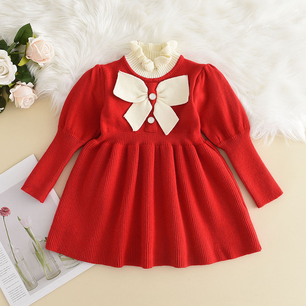 3-7 Jahre Alte Koreanische Version Marineblaues Süßes und Niedliches Mädchenkleid Herbst- und Winter-Strickkleid mit Langen Ärmeln für Kinder – Detail 19