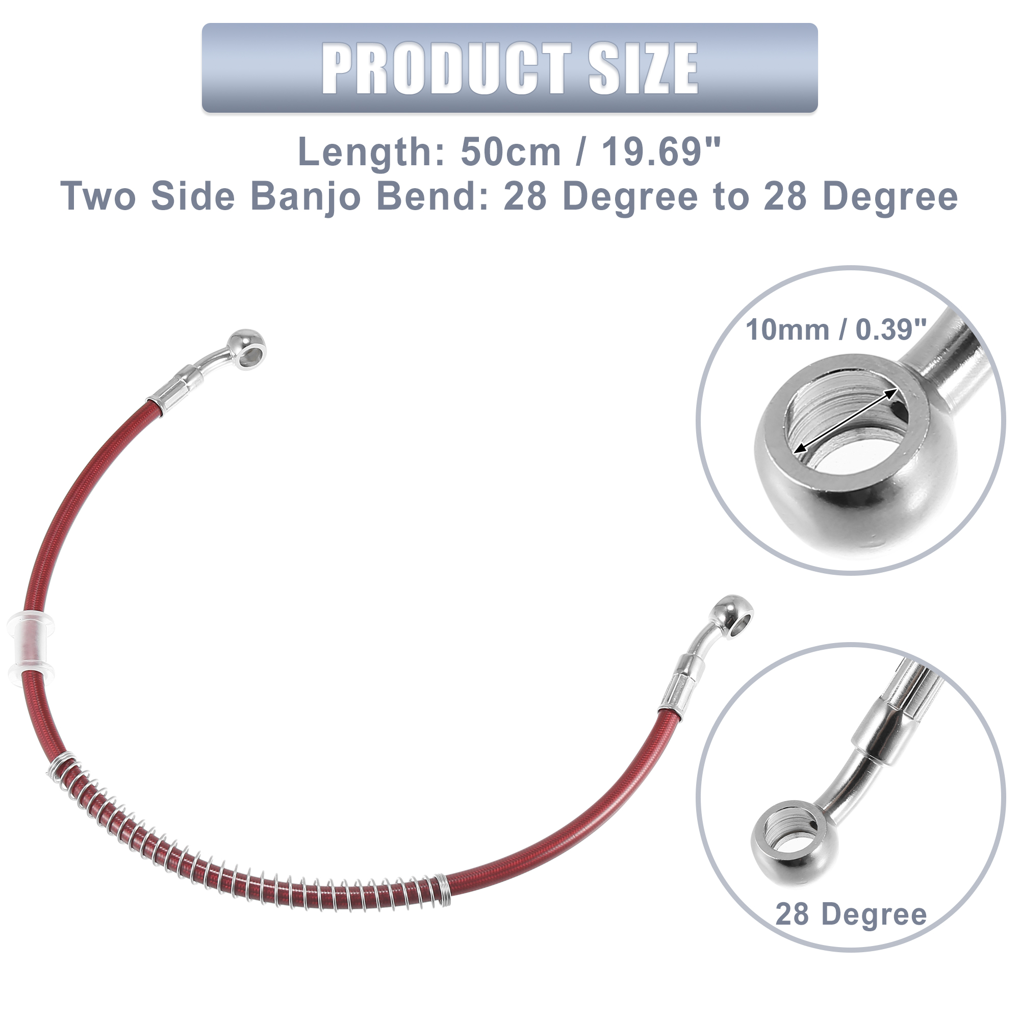 Motoforti 10mm ID 50cm-1M 130cm-2M Motorrad hydraulische Bremsleitung Ölschlauch Rohr Edelstahl geflochtenes Kabel für Motocross Rot – Detail 3