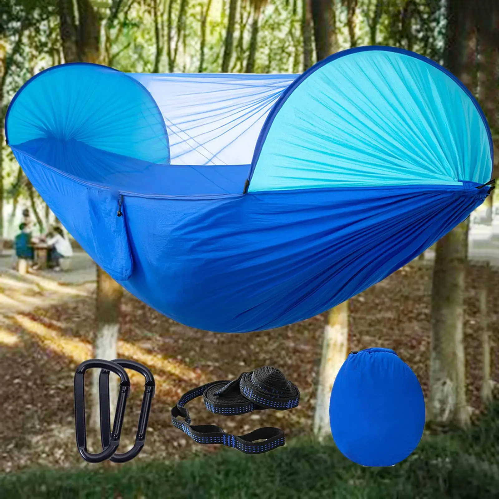 Durable Camping Hammock with Net Polyester Hiking 200kg Lightweight Hanging Sleeping Bed Mosquito Net Bug Block Swing 290x140cm