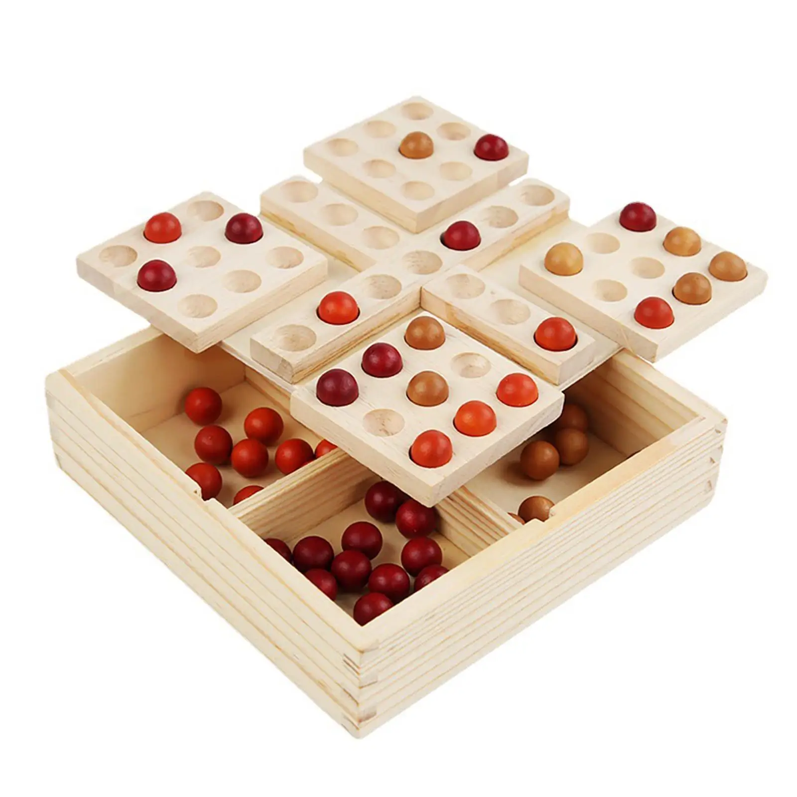 Wood Rotate Gobang Parenting Puzzle Board Game with Beads Travel Interactive Gobang Chess Puzzle Game for Game Gift Party Favors