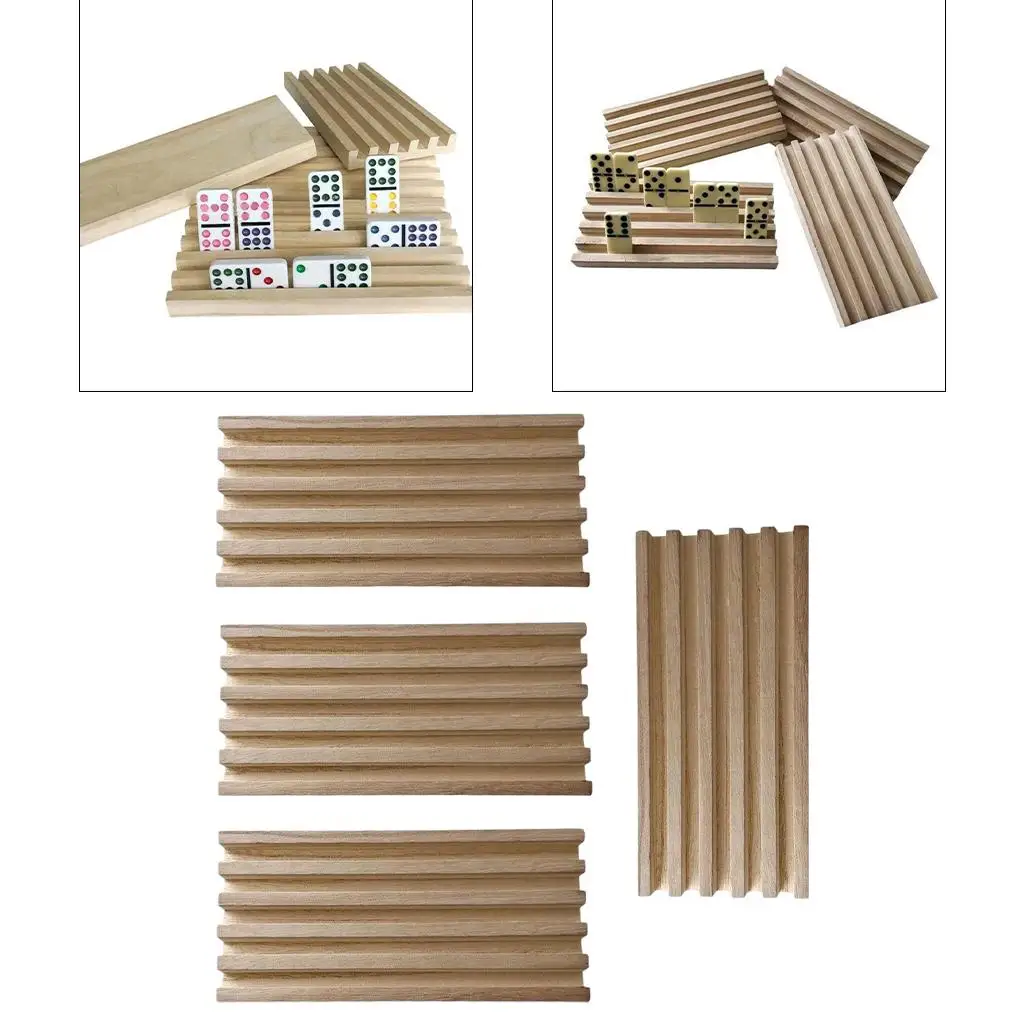 4x Unpainted Wooden Tile Trays 3 Slots Racks Stand for Mahjong Chicken Foot,Mexican Train,Board Games Crafts