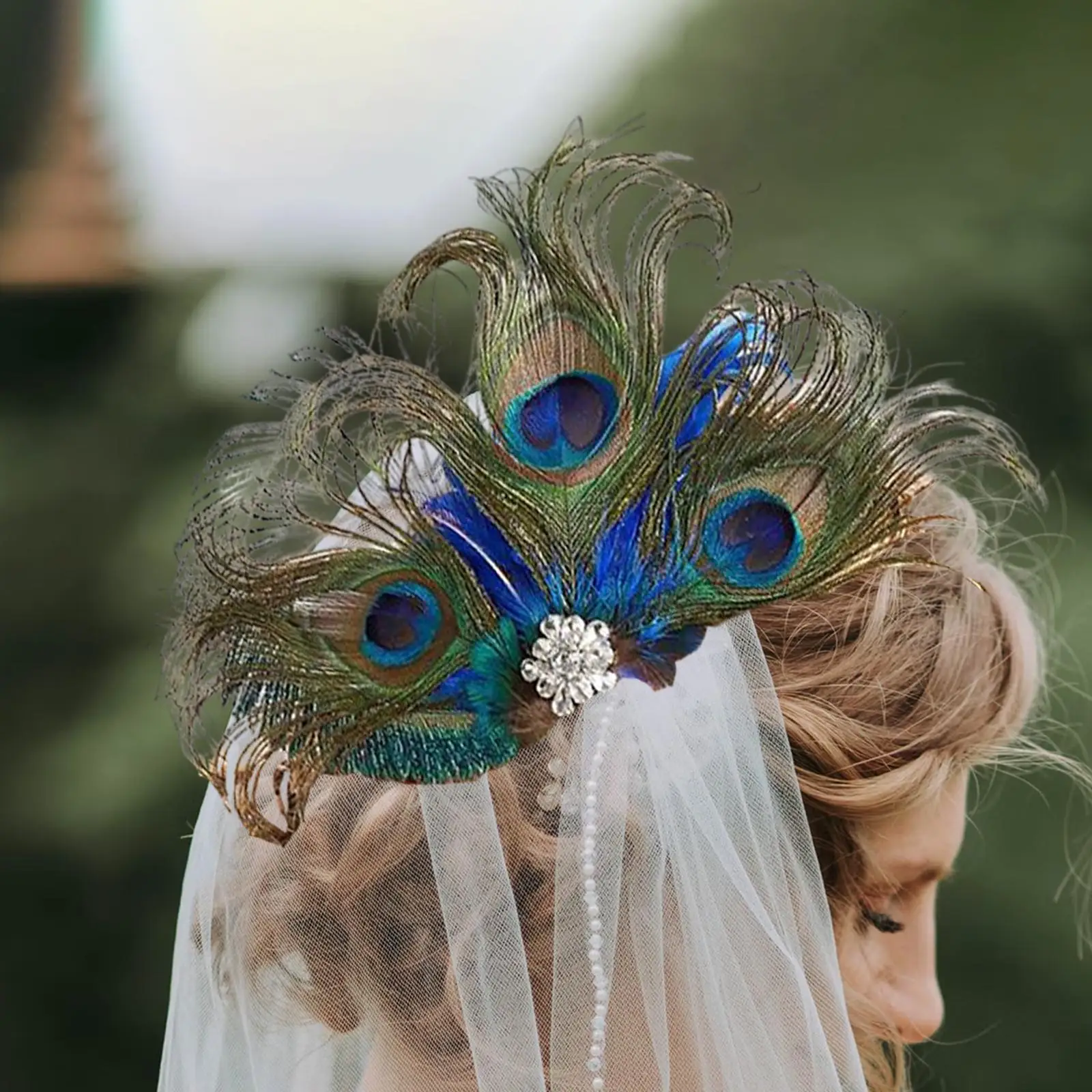 Women Peacock Feather Hair Clip  Elegant 920S Headpiece Hairpin for Party, Wedding, Accessories