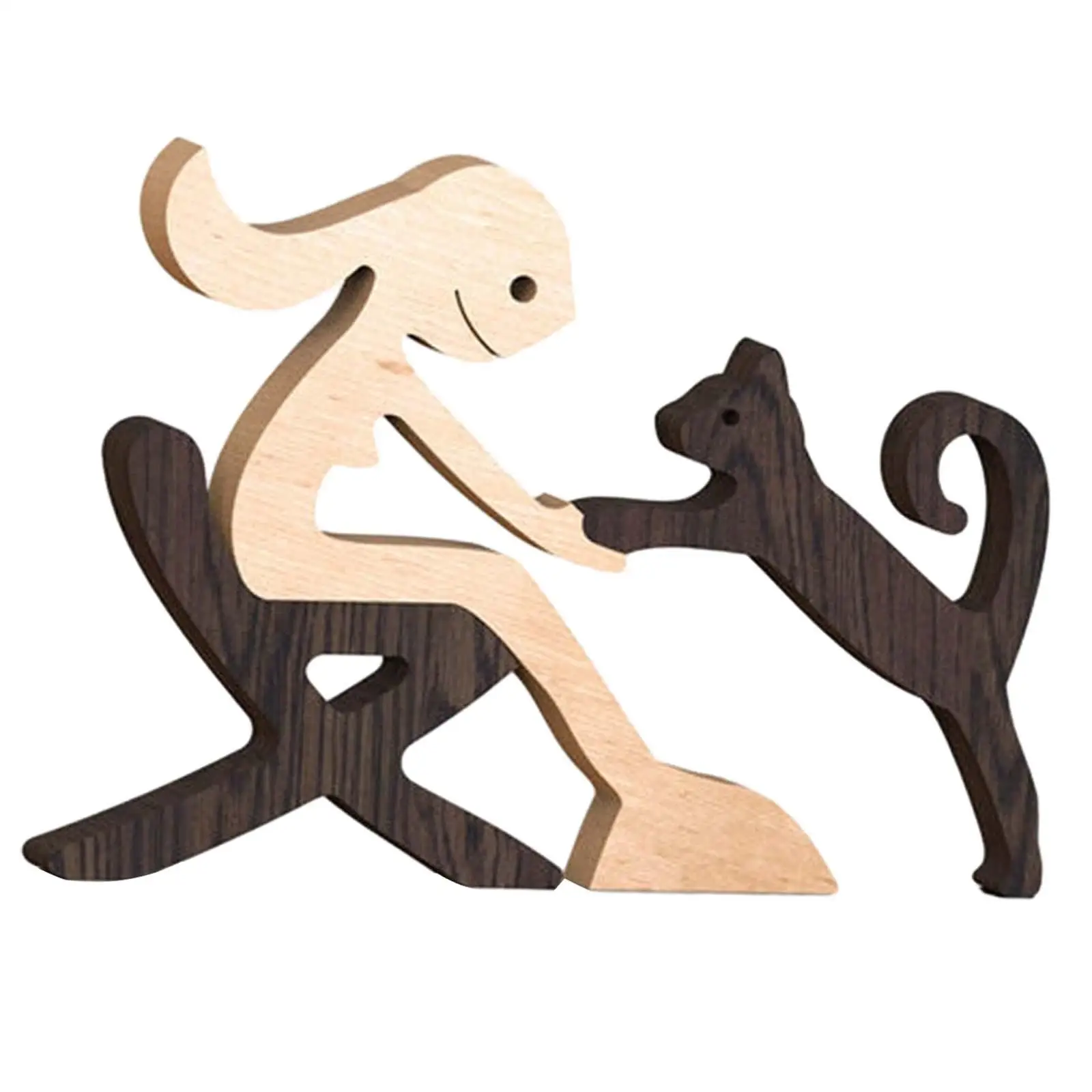 Wooden Woman Dog Carving Model Figurine Remember Friendship Wooden Dog Gift for Dog Lover for Women Woman Dog Lover Desk Office