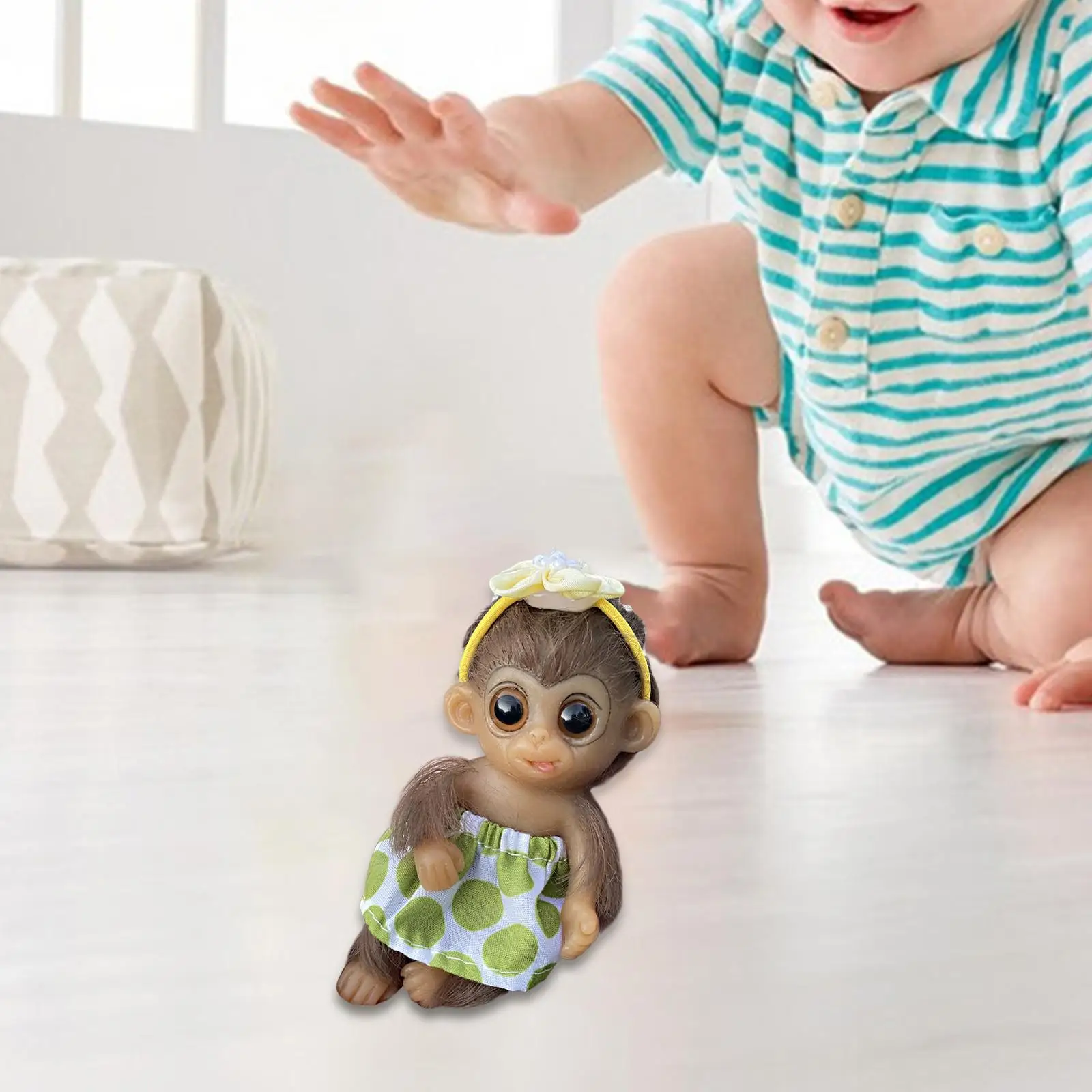 6in Full Body Silicone Monkey Home Decoration Soft Toys Baby Doll Waterproof for Girls Boys Children Kids Toddlers Gifts
