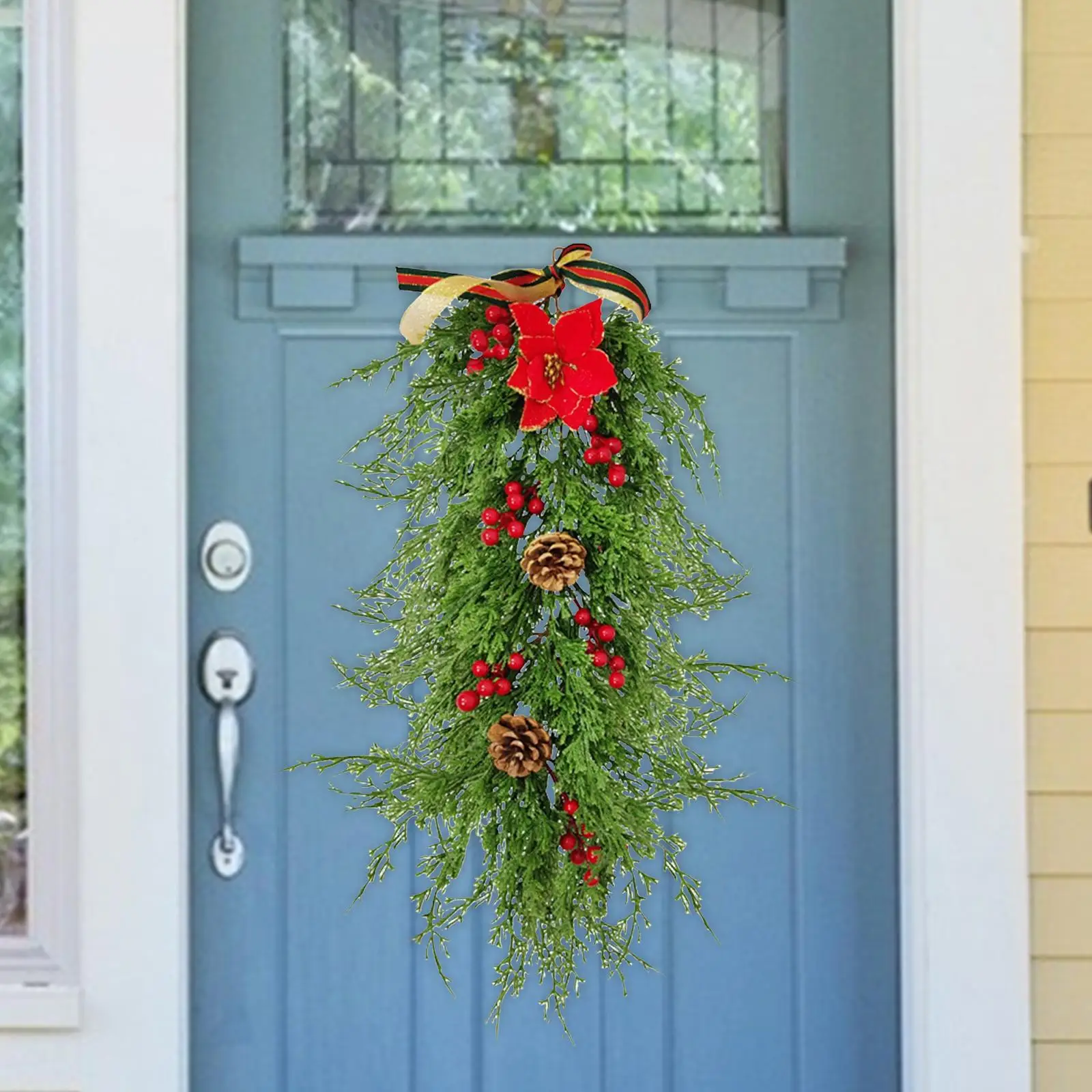 Decorative Christmas Teardrop Wreath Wall Hanging Garland Flower Wreath