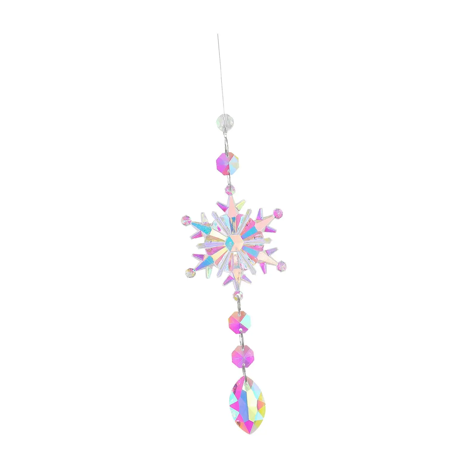 Christmas Snowflake Artificial Crystal Window Wind Chimes Accessory Hanging Ornament for Indoors Outdoors Easily Install