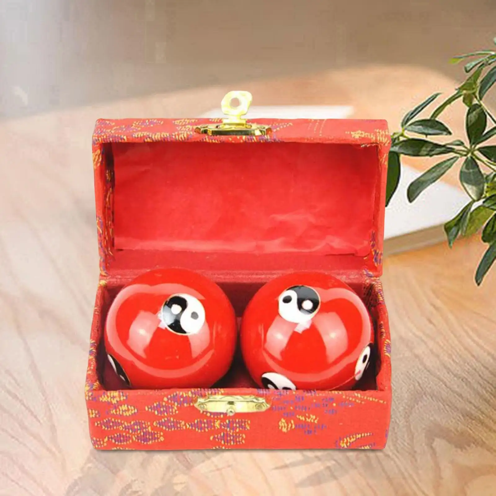 2x Massage Balls with Storage Box Hand Wrist Strengthening Chinese Baoding Balls for Seniors Children Elderly Middle Aged People