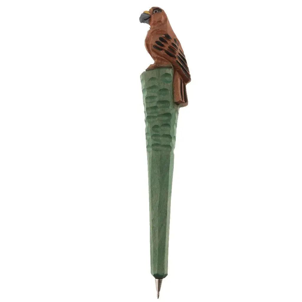 Wood Carved Animal Pen - Handmade Carved Natural Wooden Cute Animals Ballpoint Pen Refillable  Supplies