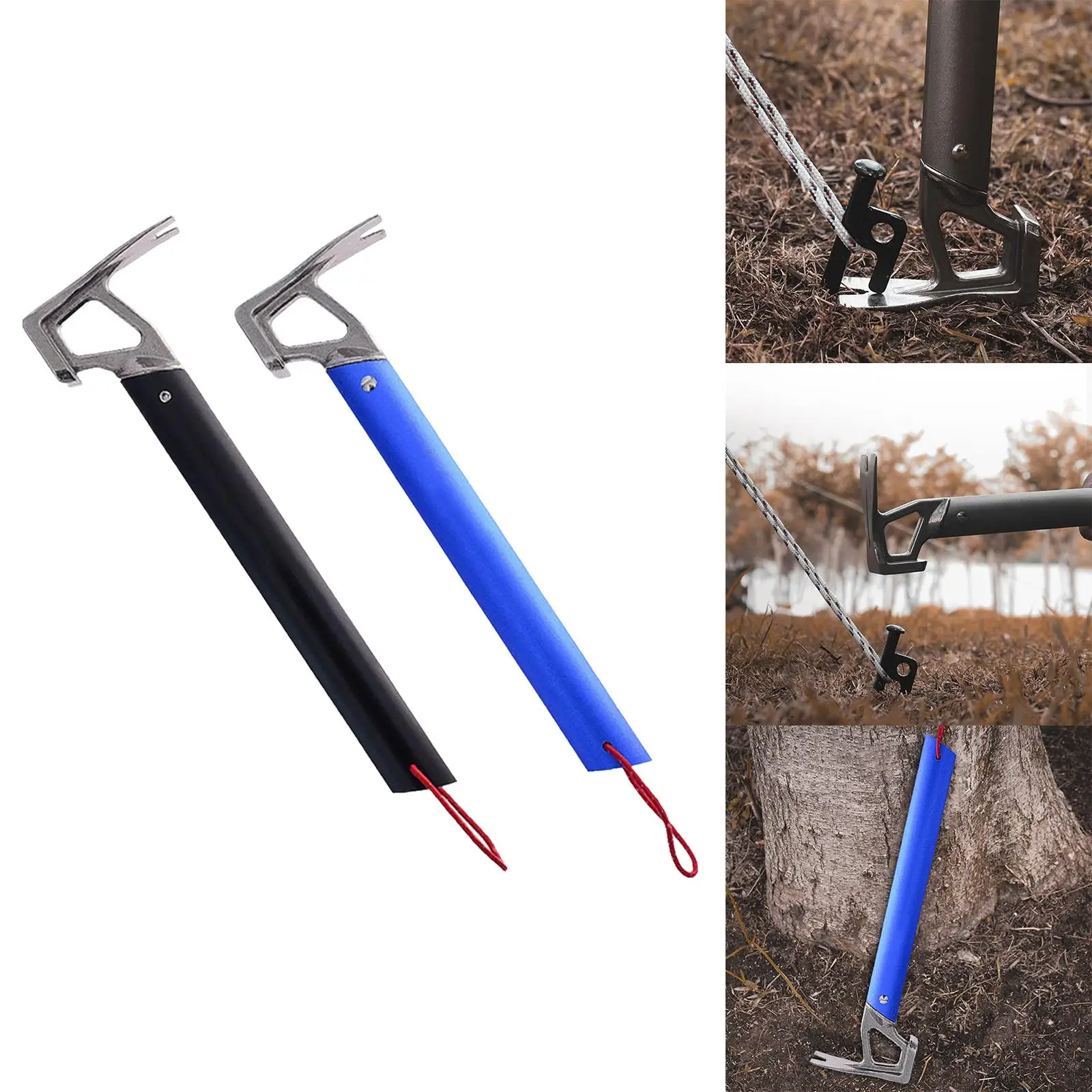 Tent Mallet Extractor Tent Peg Extractor Puller Portable Heavy Duty with Hook Tent Stake Hammer for Gardening Hunting Outdoor