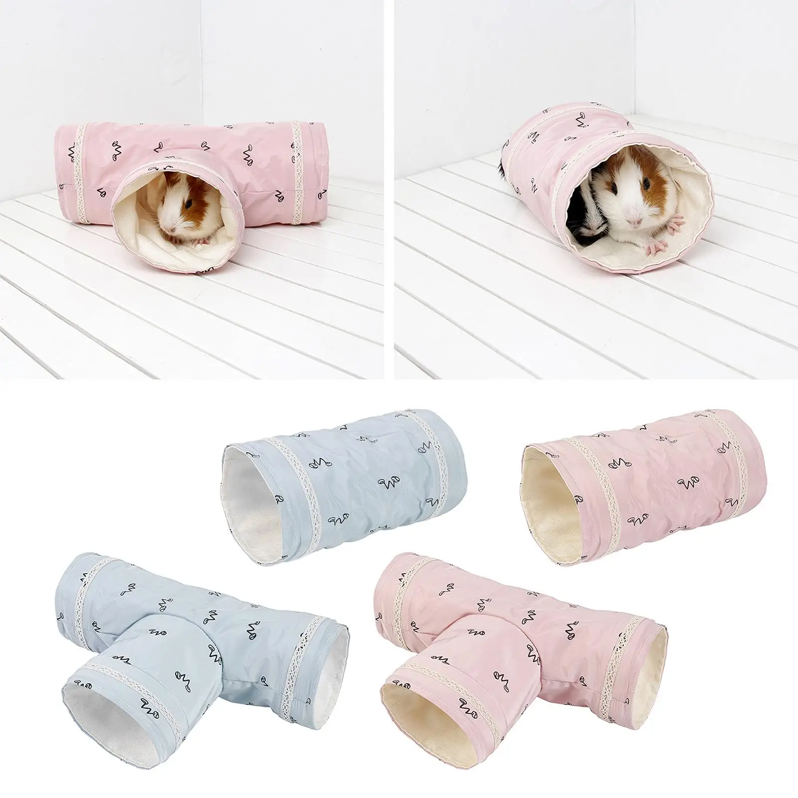 Bunny Tunnels Tubes 2-Way/3-Way Collapsible Bunny Hideout Small Animal Activity Tunnel Toys for Dwarf Rabbits Guinea Pigs Kitty