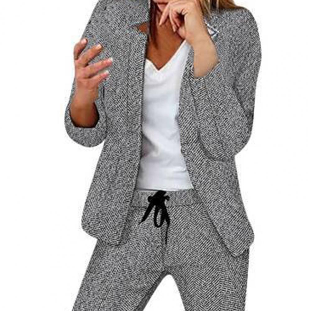 set feminino blazer calças terno gola entalhada